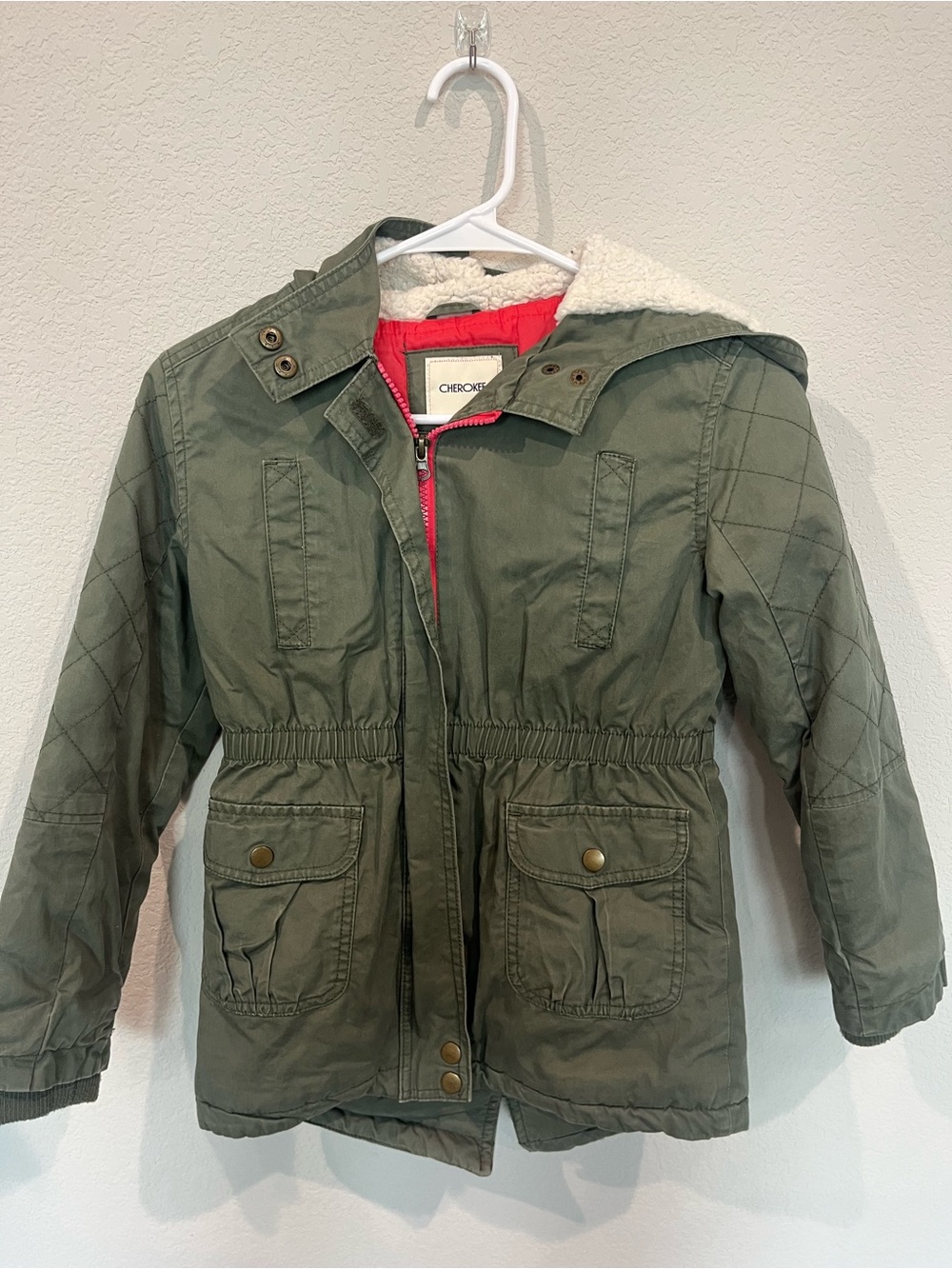 Cherokee Olive Green Hooded Jacket with White Sherpa Lining